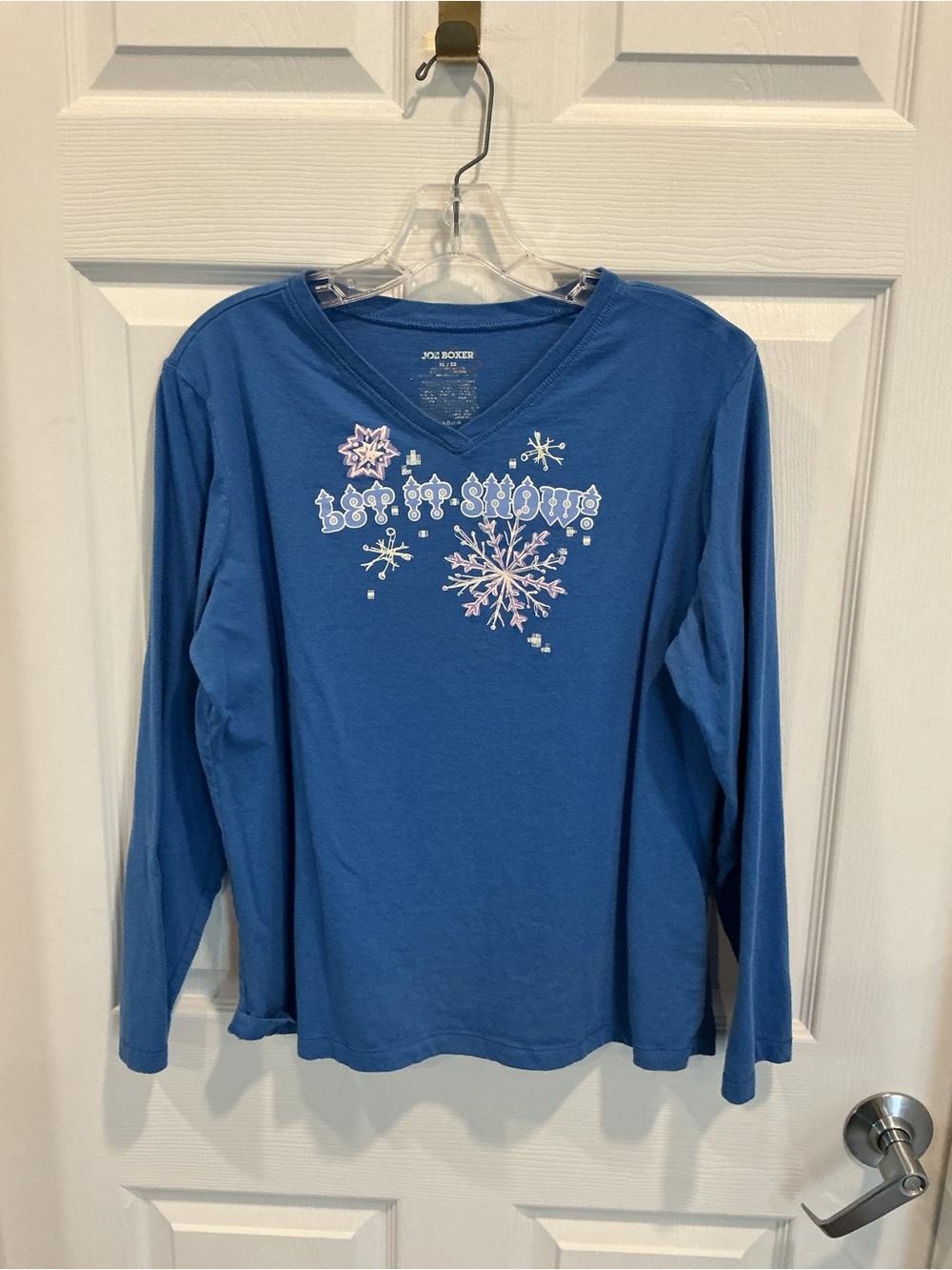 Joe Boxer Royal Blue V‑Neck Snowflake Graphic Long Sleeve Tee